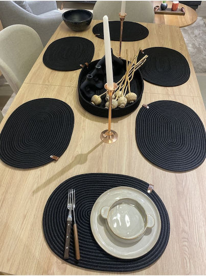 SteweHome Wicker Black Placemats 40x30cm 7 Pieces