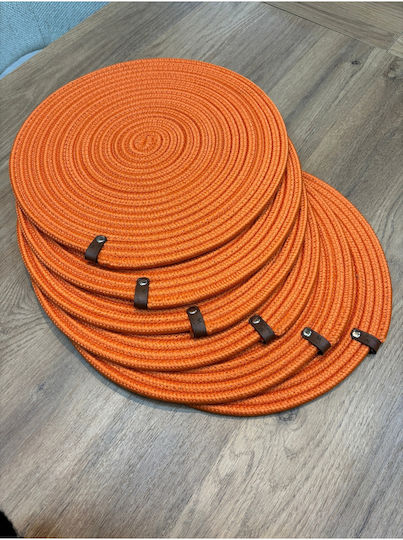 SteweHome Round Wicker Orange Placemats 33cm 6 Pieces