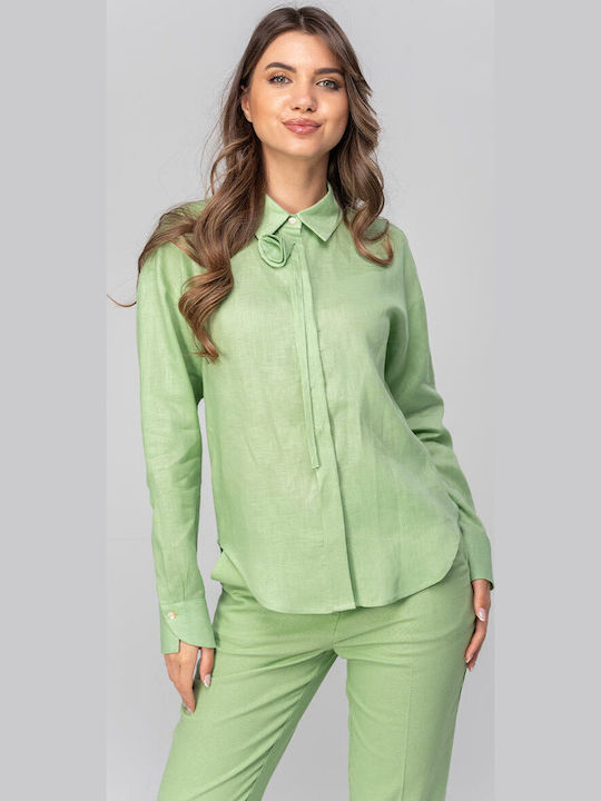 Daniela Long Sleeve Women's Linen Shirt Olive