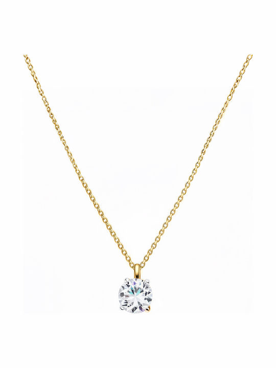 Daskalakis Halskette Solitärring aus Gold 9K mit Diamant & Zirkon Schwarz