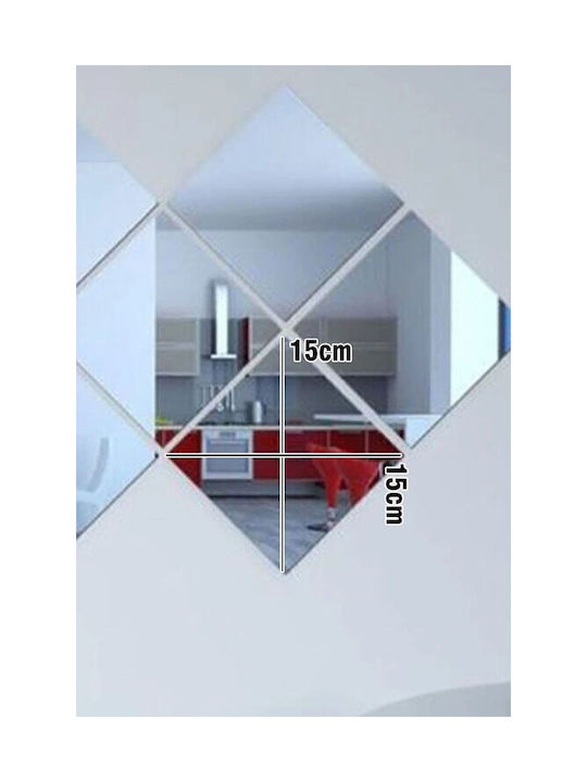 SteweHome Καθρέπτης Τοίχου με Πλαστικό Πλαίσιο 15x15cm 4τμχ