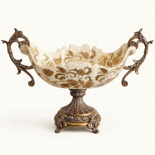 Porzellanschale für Obst mit metallischer Weißgold-Oberfläche 50x20x31cm