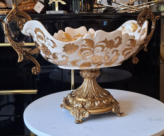 Porzellanschale für Obst mit metallischer Weißgold-Oberfläche 50x20x31cm