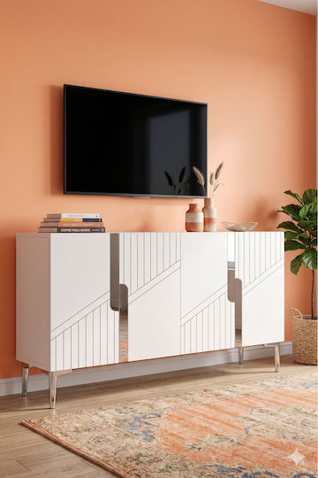 Wooden Sideboard with Mirror White 120x32x75cm
