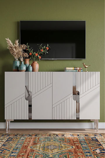 Wooden Sideboard with Mirror White 120x32x75cm