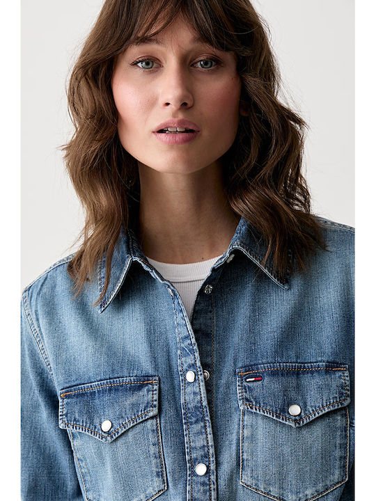 Langärmeliges Damen-Jeans-Hemd Grau