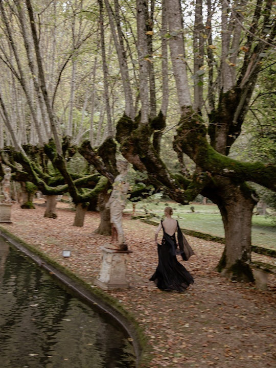 Maxi Βραδινό Φόρεμα Βελούδινο με Δαντέλα Black Velvet Lace