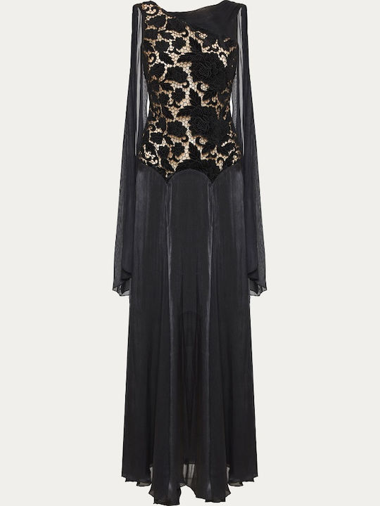 Maxi Βραδινό Φόρεμα Βελούδινο με Δαντέλα Black Velvet Lace