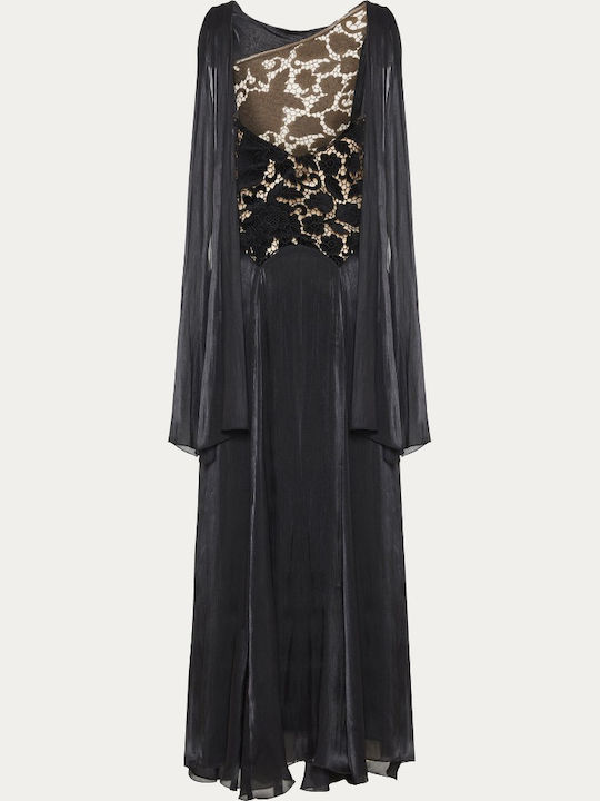 Maxi Βραδινό Φόρεμα Βελούδινο με Δαντέλα Black Velvet Lace