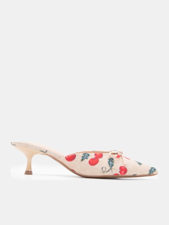 Mules With Low Heel In Beige Colour