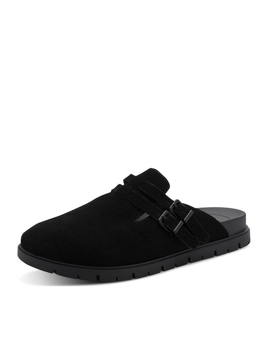 Leather Mules With Low Heel In Black Colour