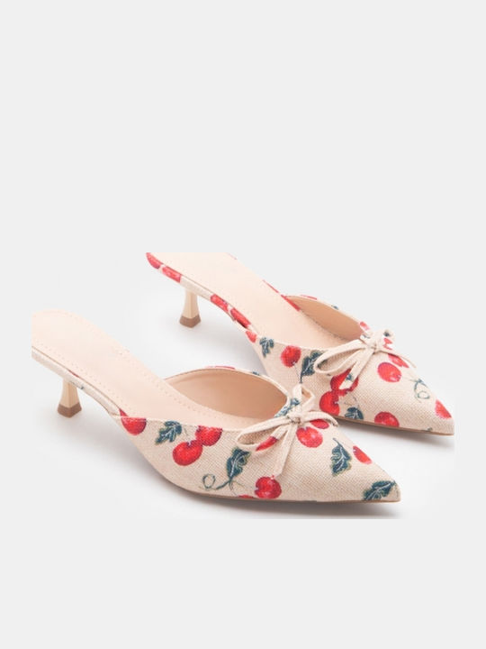 Mules With Low Heel In Beige Colour