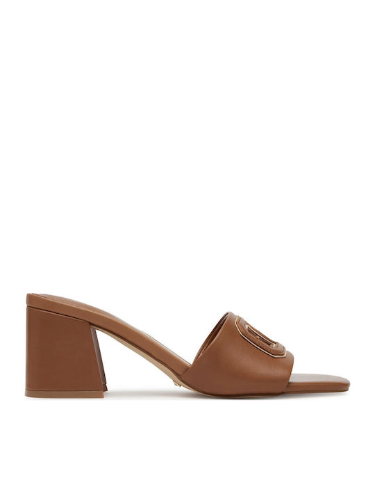 Leather Mules with Heel in Brown Colour