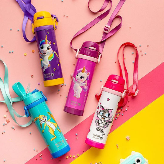 Nava "we Care" Stainless Steel Thermos Bottle 500ml Pink Unicorn with Straw