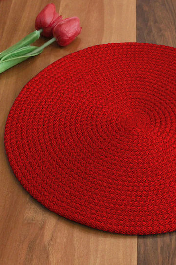 SteweHome Round Fabric Red Placemats 32cm 6 Pieces
