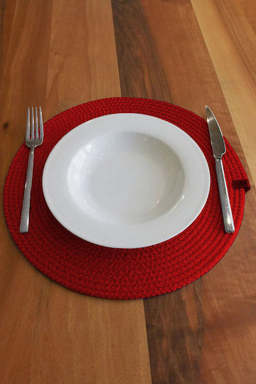 SteweHome Round Fabric Red Placemats 32cm 6 Pieces