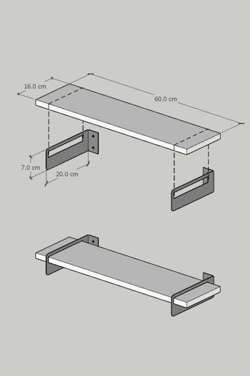 Стенен Кафяв Рафт 60x16x7см