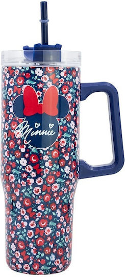 Stor Minnie Handled Tumbler Stainless Steel Thermos Bottle 940ml Gray with Straw and Handle