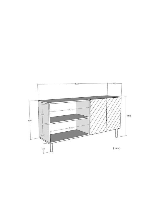Μπουφές Ξύλινος Γκρι 120x32x75cm