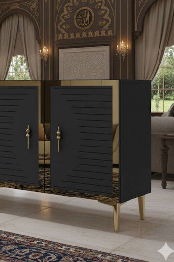 Wooden Sideboard with Mirror Gray 180x32x75cm