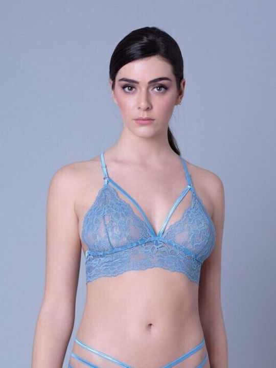 Milena by Paris Lace Underwear Set with Bralette & Brazil Light Blue