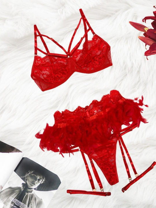 Dyana Lace Underwear Set with Bra & String Red