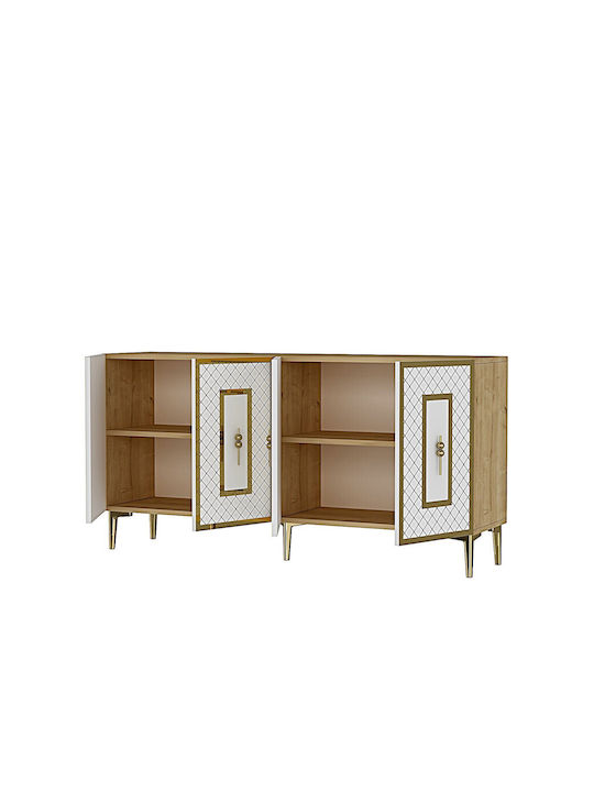 Wooden Sideboard with Mirror Gold 150x32x75cm