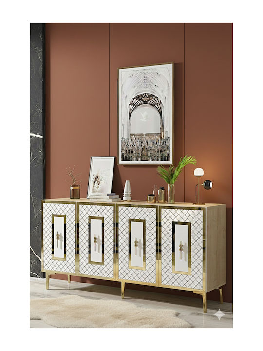 Wooden Sideboard with Mirror Gold 150x32x75cm