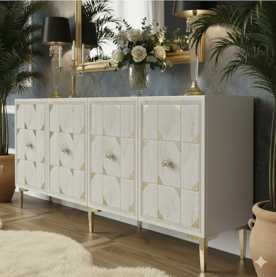 Μπουφές Ξύλινος με Καθρέπτη Λευκός 150x32x75cm