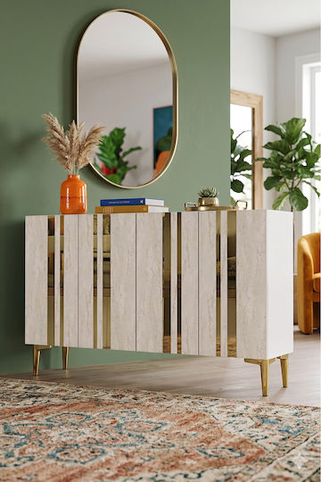 Wooden Sideboard with Mirror White 120x32x75cm