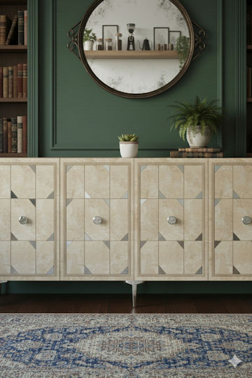 Буфет Дървен с Огледало Бял 150x32x75см