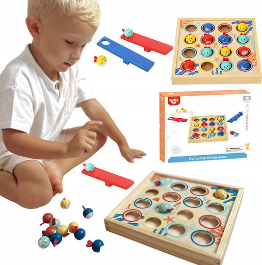 Tooky Toys Wooden Fishing Game Wooden Tabletop Flying Fish for 3+ Years