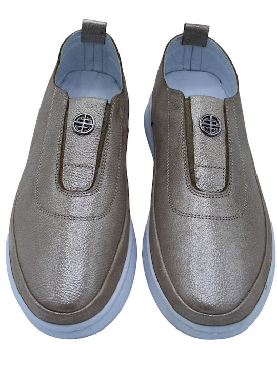 Ανατομικά Γυναικεία Slip-On Δερμάτινα Χρυσά