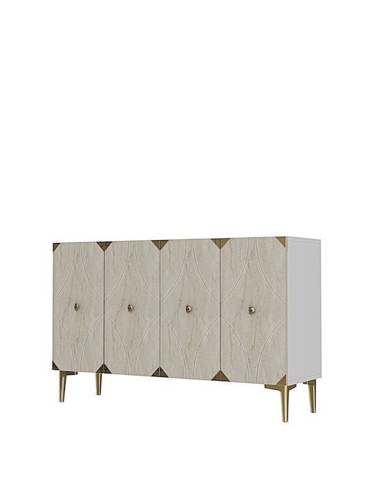 SteweHome Sideboard Aus Holz Mit Spiegel Weiß 120x32x75cm