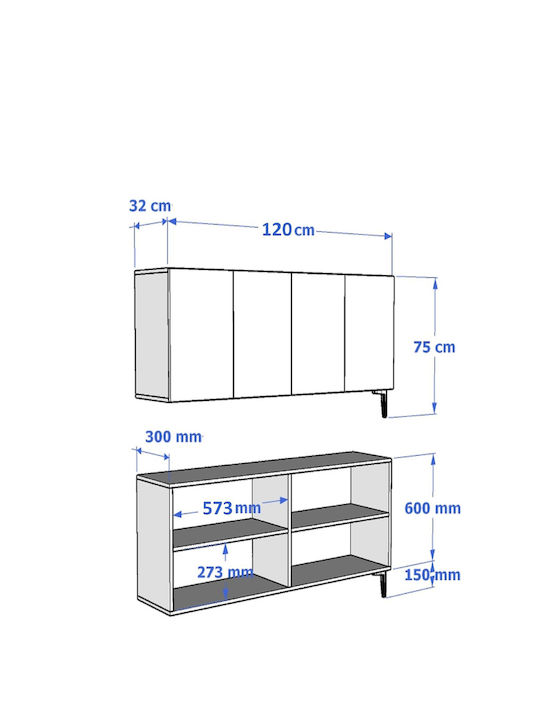 Μπουφές Ξύλινος Πολύχρωμος 120x30x75cm
