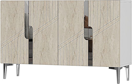 SteweHome Μπουφές Ξύλινος mit Spiegel Λευκά 120x32x75cm