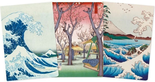 Japanese Woodblocks Midi Σετ 3 Σημειωματάρια Ριγέ Πολύχρωμα