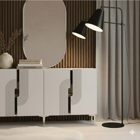 Μπουφές Ξύλινος με Καθρέπτη Λευκός 150x32x75cm
