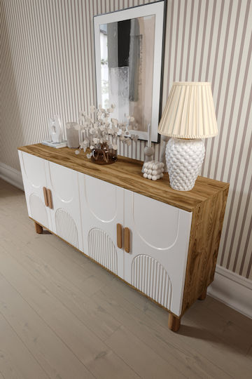 SteweHome Sideboard Aus Holz Ecru 160x40x79cm