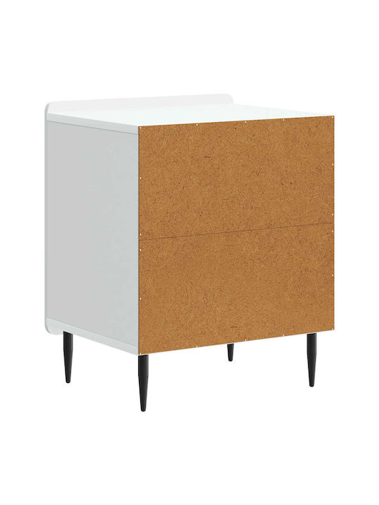 Wooden Bedside Table with Metal Legs White 43x34.5x52cm