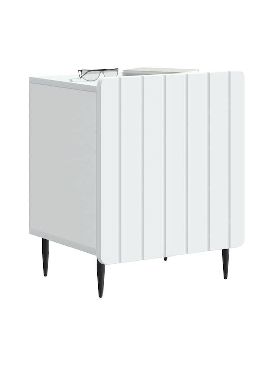 Wooden Bedside Table with Metal Legs White 43x34.5x52cm
