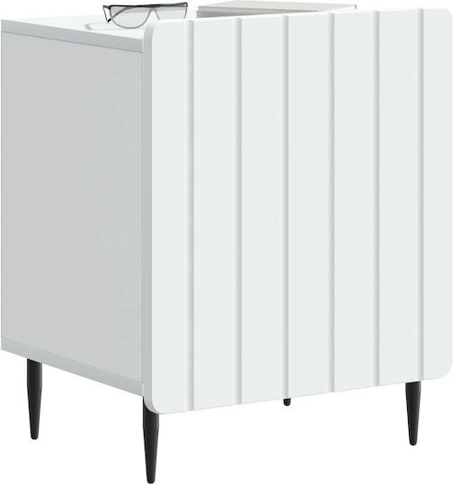 Κομοδίνο Ξύλινο με Μεταλλικά Πόδια Λευκό 43x34.5x52cm