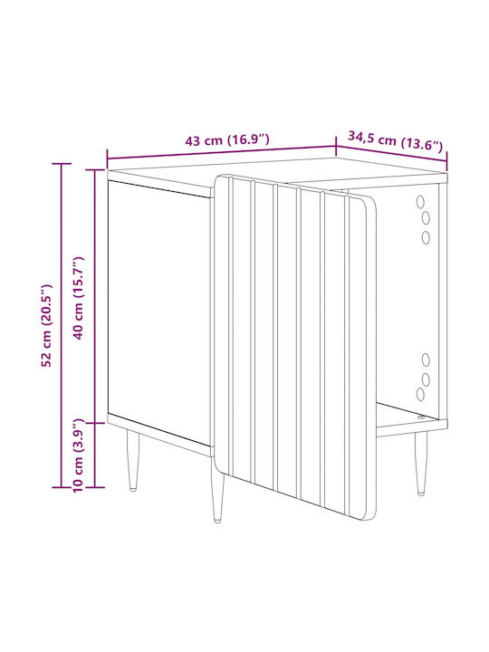 Wooden Bedside Table with Metal Legs White 43x34.5x52cm
