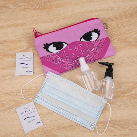 Double Zippered Fabric Pencil Case Mask Zipit Face-it Bandit Pink