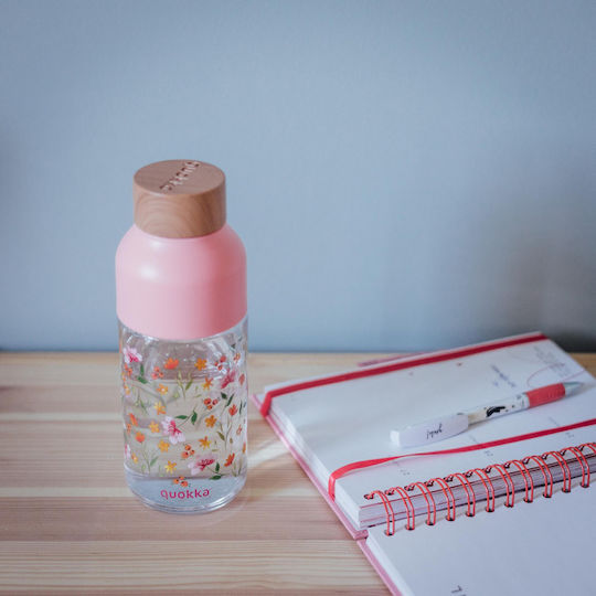 Quokka Kids Plastic Tritan Ice Pink Flowers Water Bottle 570ml