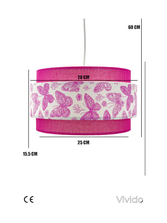 SteweHome Lustră Suspendată Pentru Copii Cu O Singură Lumină Din Țesătură Cu Soclu E27 Roz 51x28cm