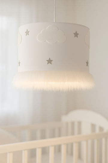 SteweHome Single-Light Kids Ceiling Pendant Light Made of Fabric with E27 Socket White 60x30cm
