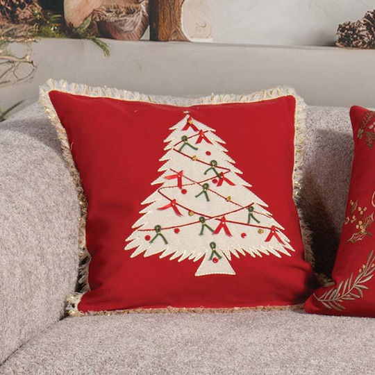 Nef-Nef Homeware Коледна Декоративна Възглавница Christmas Deco Tree Дърво Червен 45x45cm