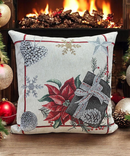 Linea Home Коледна Декоративна Калъфка Квадратна Flower Бежов 45x45cm