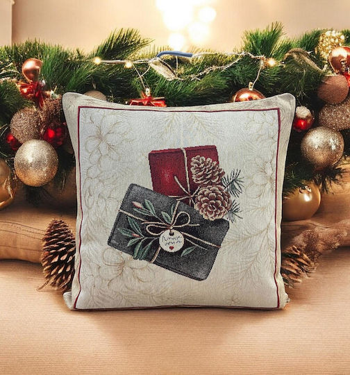 Linea Home Box Χριστουγεννιάτικη Διακοσμητική Μαξιλαροθήκη Τετράγωνη Μπεζ XMAS Box A 45x45εκ.